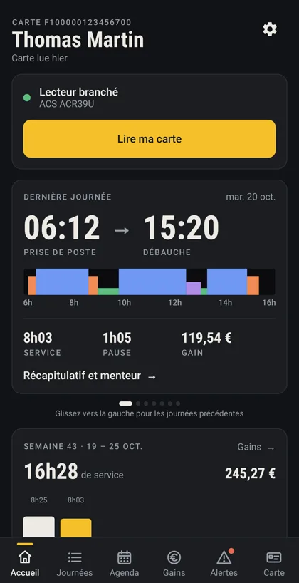 Écran d'accueil en mode sombre
